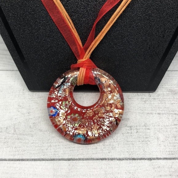 Boho style millefiori foil art glass pendant necklace - Picture 3 of 3
